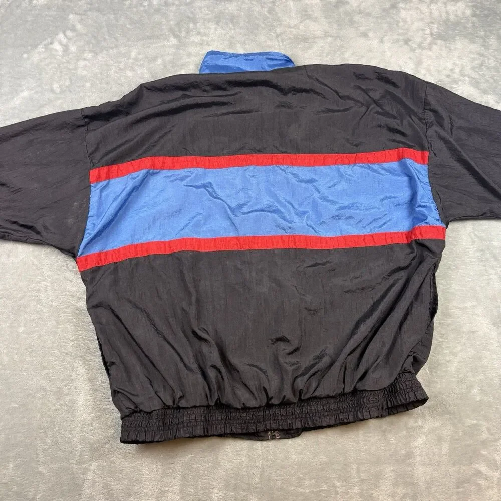 Vizari Vintage Colorblock Nylon Track Suit Black Blue Teal Red XL
